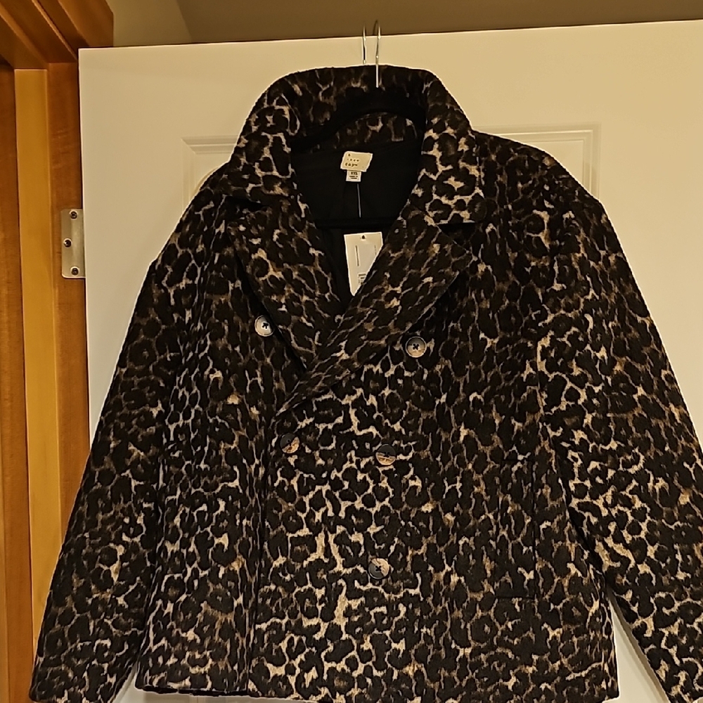 a new day leopard print pea coat in black and brown